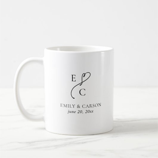 Minimal Chic Couples Monogram Wedding Date Kaffeetasse (Links)