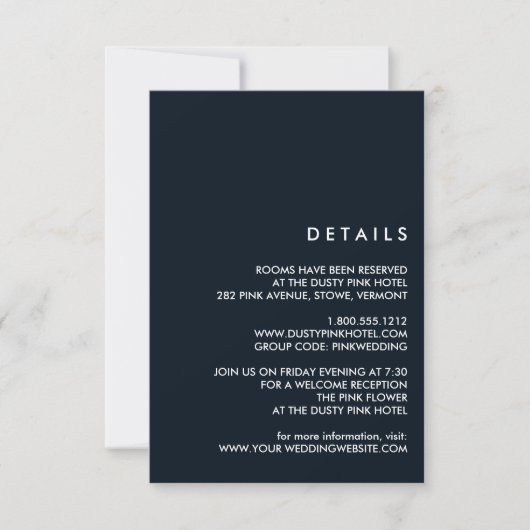 Minimal Chic Dark Blue | Angaben zum Hochzeitgast Einladung (Vorderseite)