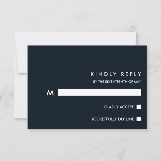 Minimal Chic Dark Blue | Typografy Wedding RSVP (Vorderseite)