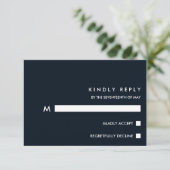 Minimal Chic Dark Blue | Typografy Wedding RSVP (Stehend Vorderseite)