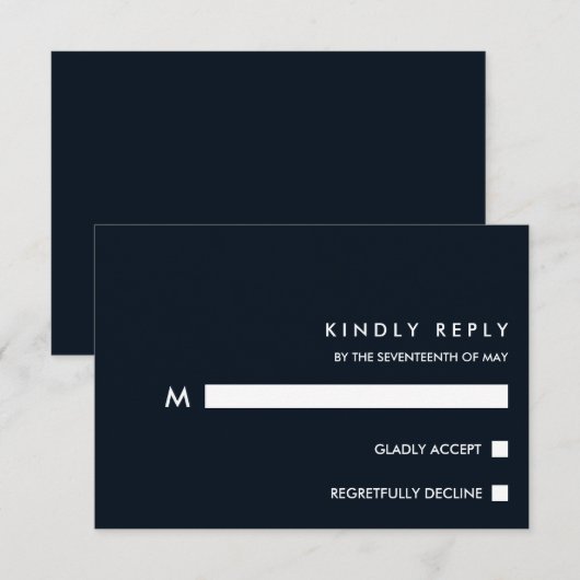 Minimal Chic Dark Blue | Typografy Wedding RSVP (Vorne/Hinten)