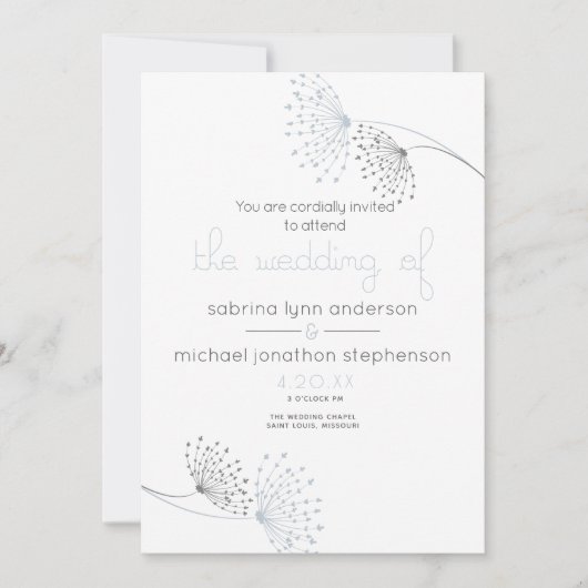 Minimal Chic Dusty Blue und Charcoal Blume Einladung (Vorderseite)