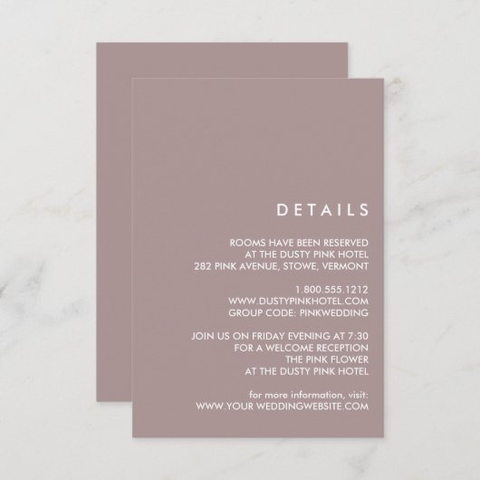 Minimal Chic Dusty Plum | Angaben zum Hochzeitgast Einladung (Vorne/Hinten)