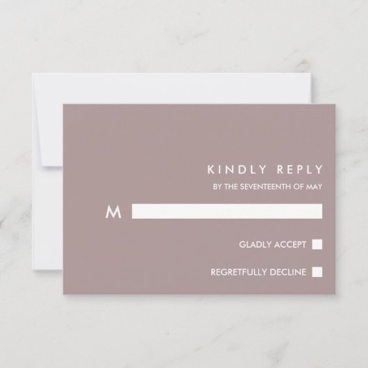 Minimal Chic Dusty Plum | Typografy Wedding RSVP Karte (Vorderseite)