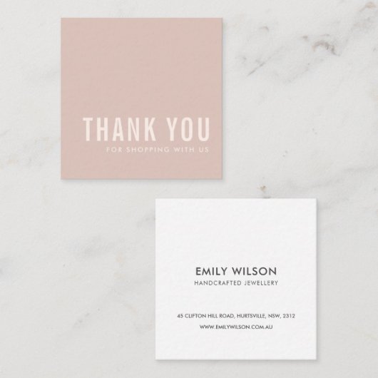 MINIMAL CHIC EINFACH PINK BLUSH DANK IHNEN EINKAUF QUADRATISCHE VISITENKARTE (Vorne/Hinten)