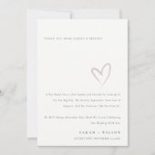 Minimal Chic Einfache Blush Pink Herz Hochzeit Dankeskarte (Vorderseite)