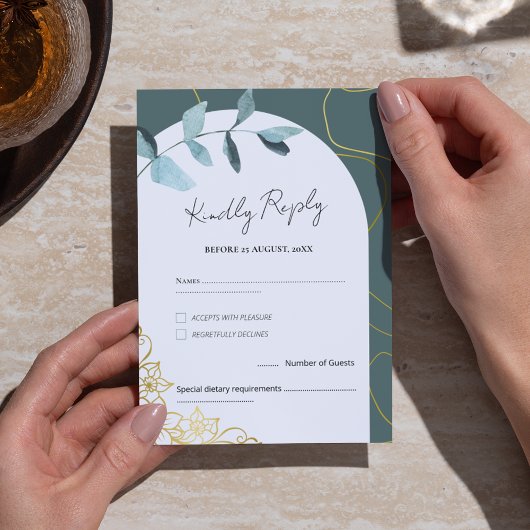 Minimal Chic Eukalyptus Greenery & Gold Akzente RSVP Karte