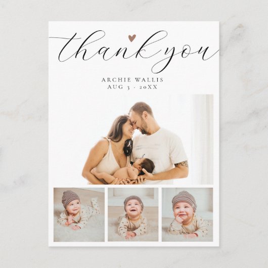 Minimal Chic Foto Collage Baby Dusche Vielen Dank Postkarte (Vorderseite)