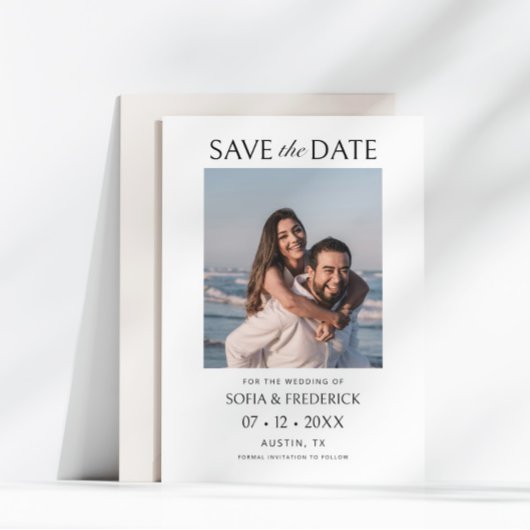 Minimal Chic Foto Schwarz und Weiß Hochzeit Save The Date