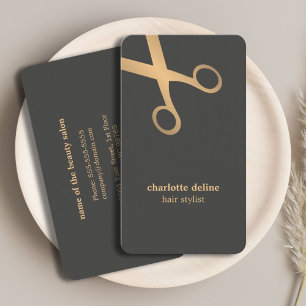 Minimal Chic Gray Imitate Gold Scissor Hair Stylis Visitenkarte