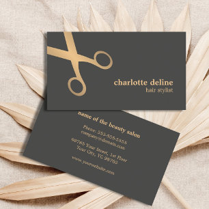 Minimal Chic Gray Imitate Gold Scissor Hair Stylis Visitenkarte