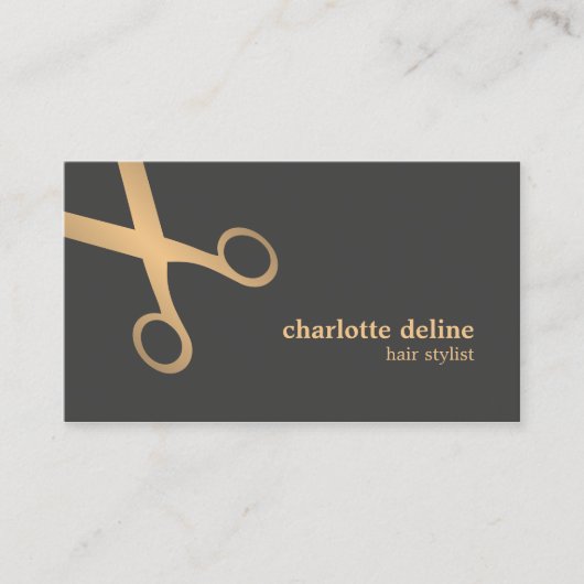 Minimal Chic Gray Imitate Gold Scissor Hair Stylis Visitenkarte (Vorderseite)