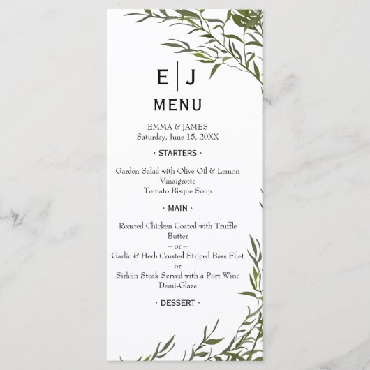 Minimal Chic Greenerity Wedding Menu Menükarte (Vorderseite)