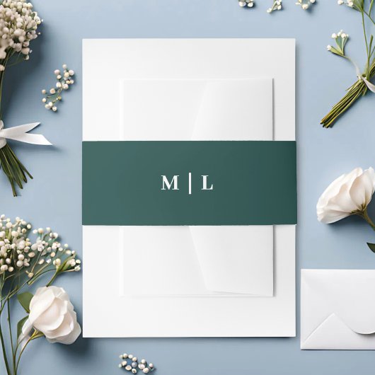 Minimal Chic Hunter Green & White Monogram Wedding Einladungsbanderole