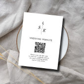 Minimal Chic Leaf Monogram Wedding Website QR Code Begleitkarte