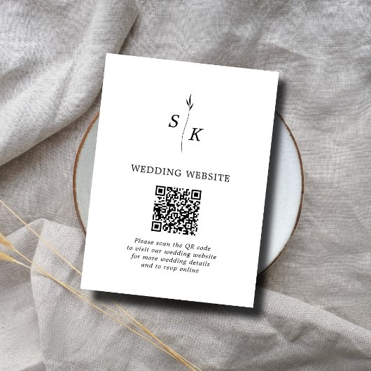 Minimal Chic Leaf Monogram Wedding Website QR Code Begleitkarte