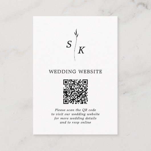 Minimal Chic Leaf Monogram Wedding Website QR Code Begleitkarte (Vorderseite)