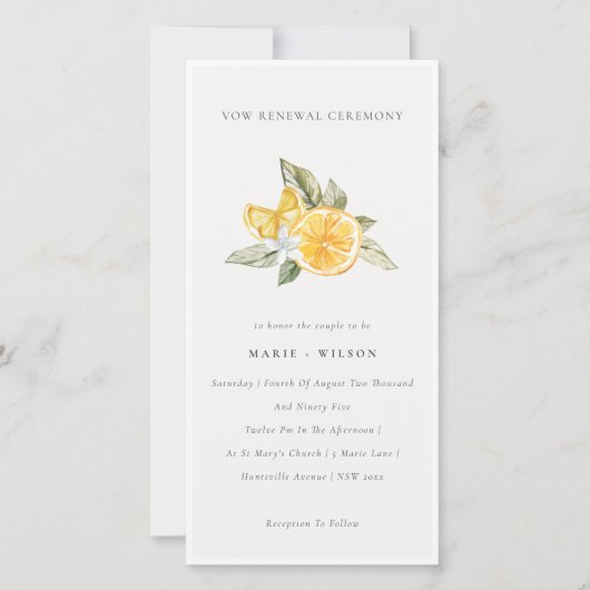Minimal Chic Lemon Boho Fauna Vow Renewal Einladun Dankeskarte (Vorderseite)