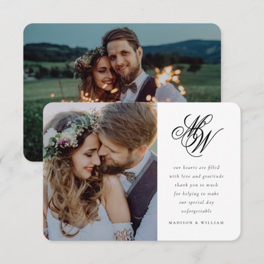 Minimal Chic Monogram 2 Foto Hochzeit Dankeskarte (Vorne/Hinten)