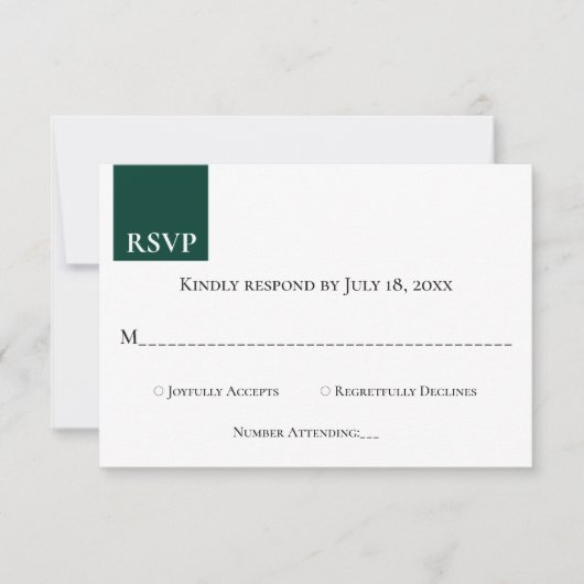 Minimal Chic Monogram Emerald Green Modern Wedding RSVP Karte (Vorderseite)