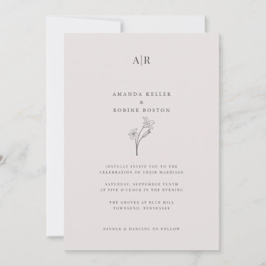 Minimal Chic Monogram Wedding Einladung (Vorderseite)