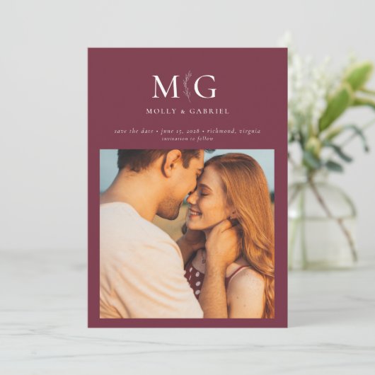 Minimal Chic | Monogramm Foto Save the Date (Stehend Vorderseite)