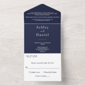 Minimal Chic Navy Blauer feierliche Hochzeit All In One Einladung (Innen Boden)
