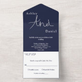 Minimal Chic Navy Blue Delicate Wedding All In One Einladung (Innen Boden)