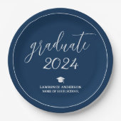 Minimal Chic Navy Blue Graduate 2024 Abschluss Pappteller (Vorderseite)