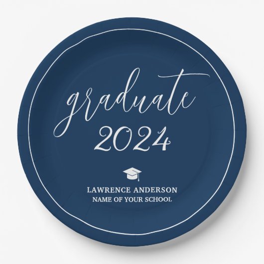 Minimal Chic Navy Blue Graduate 2024 Abschluss Pappteller (Vorderseite)