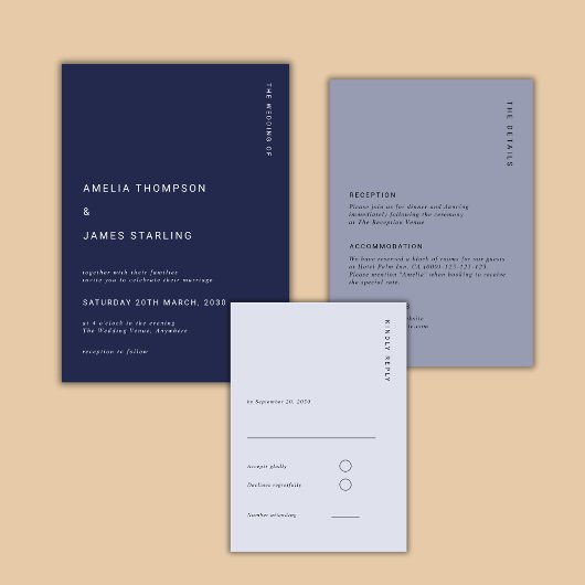 Minimal & Chic Navy Blue Modern Simple Wedding Einladung