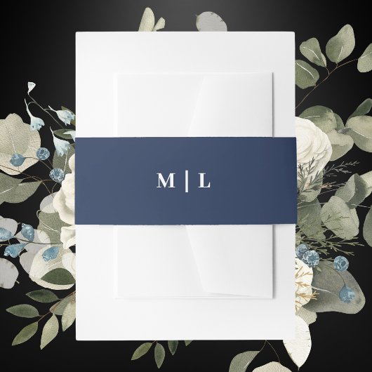 Minimal Chic Navy Blue & White Monogram Wedding Einladungsbanderole
