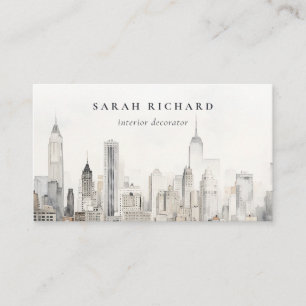 Minimal Chic New York City Skyline Watercolor Visitenkarte