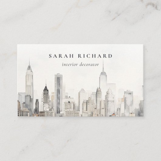 Minimal Chic New York City Skyline Watercolor Visitenkarte (Vorderseite)