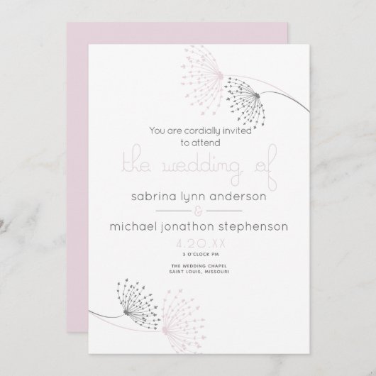 Minimal Chic Pink und Kohle Blume Einladung (Vorne/Hinten)