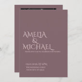 Minimal Chic Prune und Blush Hochzeit Einladung (Vorne/Hinten)