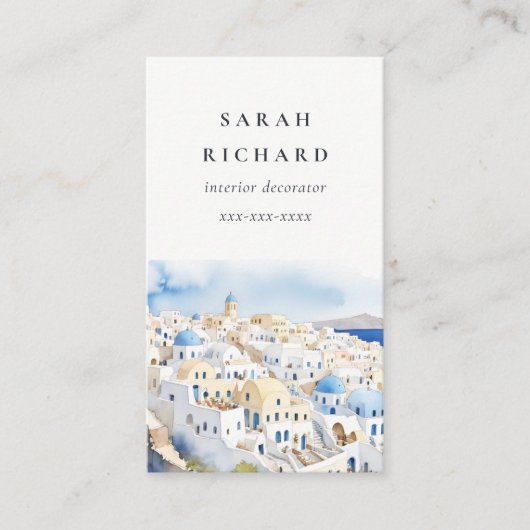 Minimal Chic Santorini Griechenland Wasserfarbe Visitenkarte (Vorderseite)