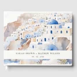 Minimal Chic Santorini Griechenland Wasserfarbenho Gästebuch
