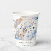 Minimal Chic Santorini Griechenland Wasserfarbenho Pappbecher (Rückseite)