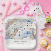 Minimal Chic Santorini Griechenland Wasserfarbenho Pappteller (Party)