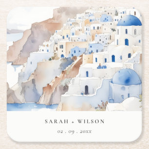 Minimal Chic Santorini Griechenland Wasserfarbenho Rechteckiger Pappuntersetzer