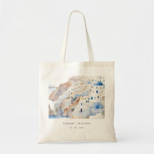 Minimal Chic Santorini Griechenland Wasserfarbenho Tragetasche
