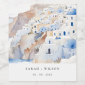 Minimal Chic Santorini Griechenland Wasserfarbenho Weinetikett (Einzelnes Label)