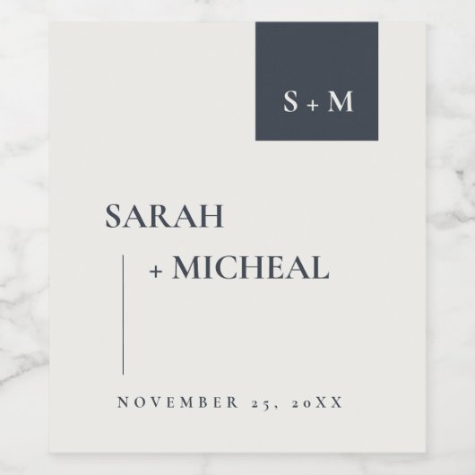 MINIMAL CHIC SCANDI BLACK & WHITE MONOGRAM WEDD WEINETIKETT (Einzelnes Label)