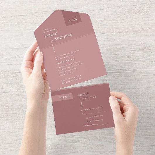 MINIMAL CHIC SCANDI DUSKY ROSE PINK BLUSH WEDD ALL IN ONE EINLADUNG (Abreißen)