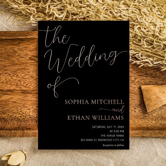 Minimal Chic Script Black Wedding Folieneinladung
