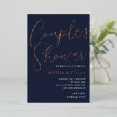 Minimal Chic Script Navy Blue Couples Dusche Folieneinladung (Stehend vorne)