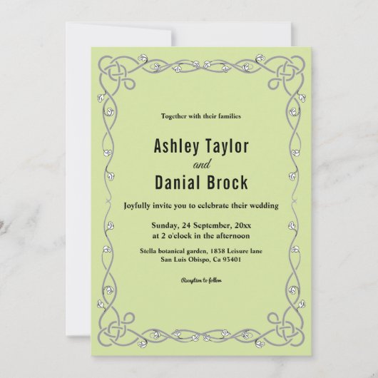 Minimal Chic Script Sage Green Boho Bloral Hochzei Einladung (Vorderseite)