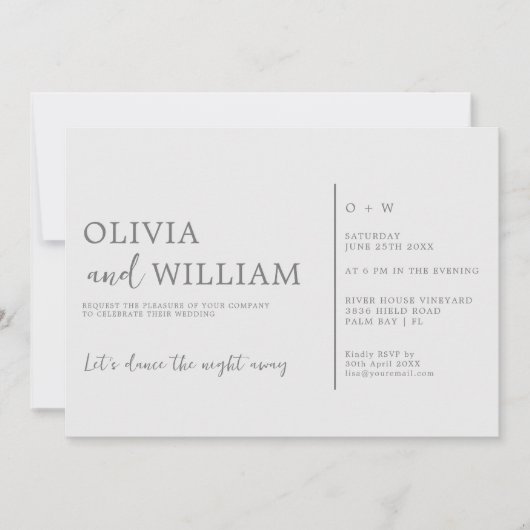 Minimal Chic Silver Gray Hochzeit Einladung (Vorderseite)
