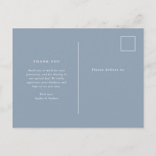 Minimal Chic | White on Dusty Blue Foto Postkarte (Rückseite)